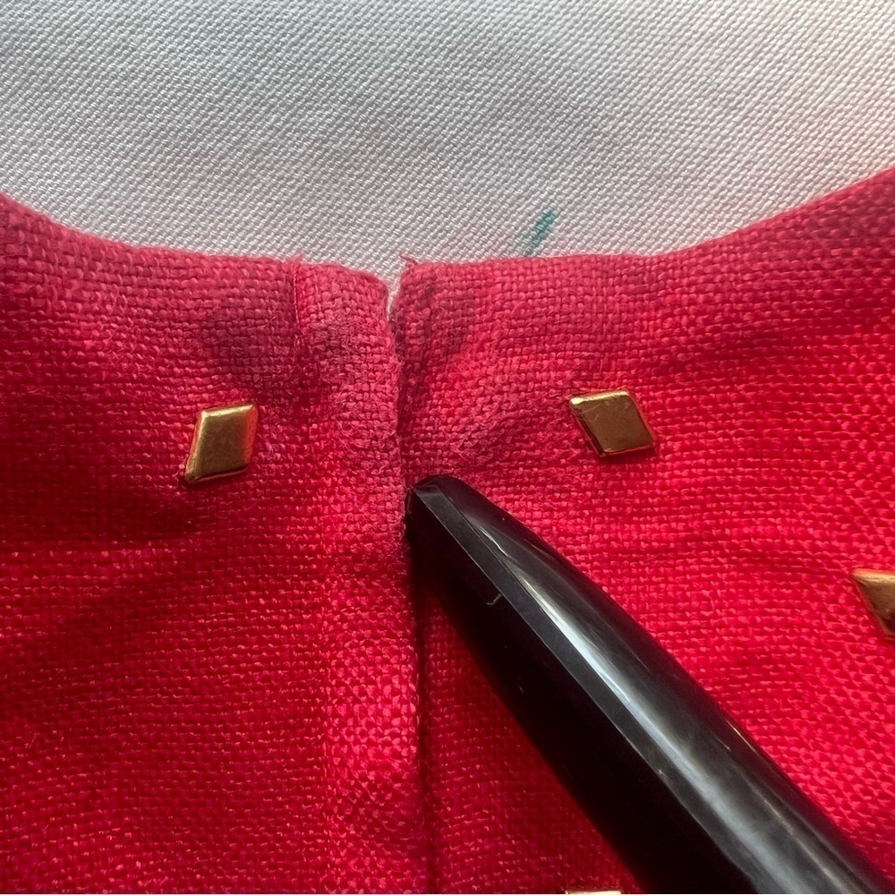 NEW Liz Claiborne 100% Linen Shift Dress Gold Studs Square Neck Petite Sz 2 Red - Picture 15 of 15
